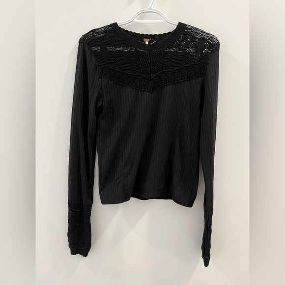 NWT Free People Colette Black Long Sleeve Tee - Picture 1 of 4